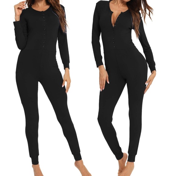 LECGEE Pajama Jumpsuits Adult One Piece Sleepwear Size Medium Black NWT - Picture 2 of 5